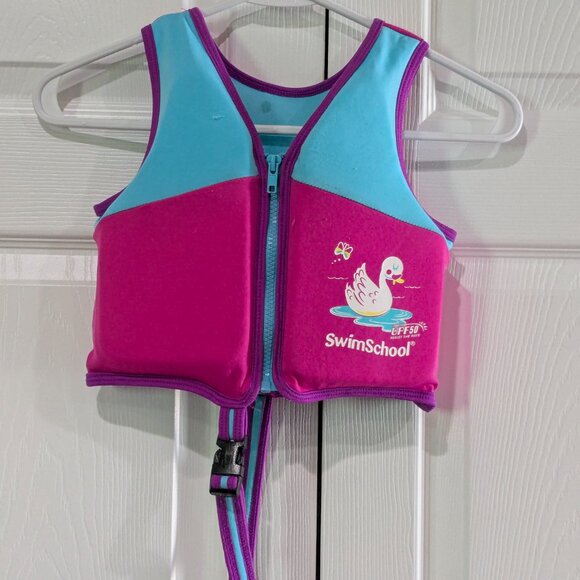 SwimSchool Kids Swim Trainer Vest Foam UPF 50 Pink Ages 2–4 Max 33 lbs, Level 2 - Picture 2 of 13